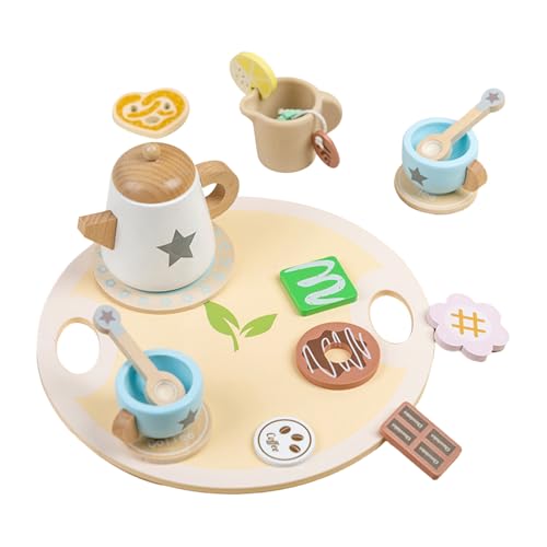 Kinder-Teeservice,Mädchen-Teeservice-Holzküchen-Spielset | Rollenspiel-Teeservice, Teespielzeug mit Tragetablett für kleine Mädchen und von Generisch