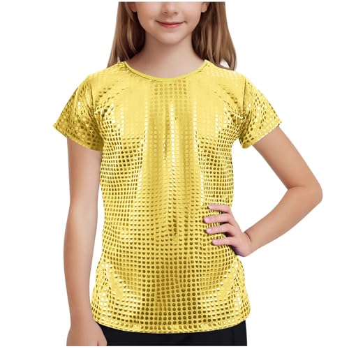 Kinder-Top, Mädchen, Rundhalsausschnitt, Kleidung, metallisch, glänzend, holografische Pailletten, T-Shirts, kurzärmelig, Blusen, Hip-Hop, Jazz-Tanzkleidung, Tanzen, Raves, Festivals, Kostüme, Kinder-Top, Mädchen, Rundhalsausschnitt, Kleidung, metallisch, glänzend, holografische Pailletten, T-Shirts, kurzärmelig, Blusen, Hip-Hop, Jazz-Tanzkleidung, Tanzen, Raves, Festivals, Kostüme, von Generisch