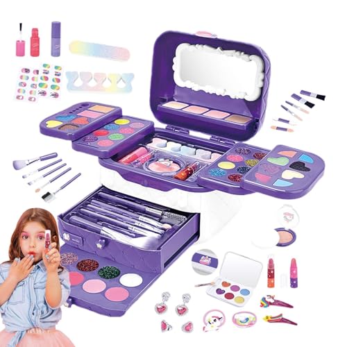 Kinder spielen Make-up, Spielzeug-Make-up | Waschbares Make-up für kleine Mädchen - Kinder-Make-up-Set mit Spiegeln zum Geburtstag, Weihnachten, Spielzeug-Make-up-Set für Kleinkinder und kleine Mädche von Generisch