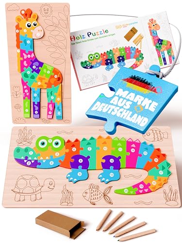 2er Set Holzpuzzle Kinder im XXL Format (46x22cm) - 2X 20 Teile Puzzle ab 3 Jahre inkl. Mandala-Motiven zum Ausmalen - kreatives Kinderspielzeug aus Holz - Kinderpuzzle für Jungen und Mädchen von Kinderparadies online