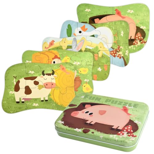Kinderpuzzle aus Holz Montessori-Holzpuzzle Haustier Puzzle für Kinder, 5 Bilds Puzzles Lernspielzeug Geeignet für Jungen und Mädchen Puzzle ab 3 4 5 Jahren (1 Set) von Generisch