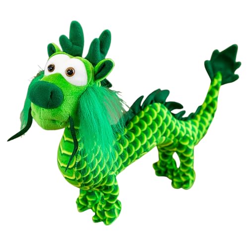 Kinderwagen Puppenwagen Chinesische Drachen-Plüschpuppe, 2024 Jahr des Drachen-Maskottchens, Drache-Stofftier, stehende Statue, Tischdekoration für chinesische Puppenhaus Zubehör (Green, One Size) von Generisch