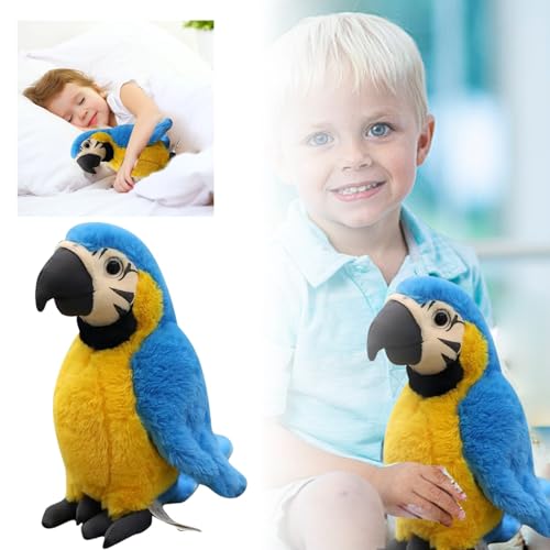 Kinderwagen Puppenwagen Realistisches Papagei-Spielzeug, weiches Stofftier für Kinder, perfektes Plüschtier für Geburtstage und Zootiere Puppenbett Holz (Blue, 25cm) von Generisch