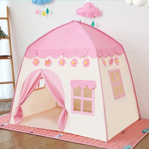 Kinderzelt Spielhaus für Kinder, 130x130x100 cm, Spielzelt mit Sternen und Fenstern, Drinnen und Draußen, 4 Farbvarianten (Rosa) von Generisch