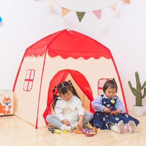 Kinderzelt Spielhaus für Kinder, 130x130x100 cm, Spielzelt mit Sternen und Fenstern, Drinnen und Draußen, 4 Farbvarianten (Rot) von Generisch