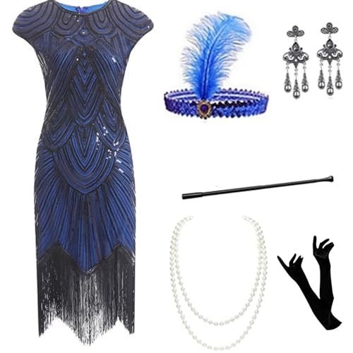 Kleid Charleston Damen Curvy Kleid 20er Jahre Elegant 1920s Flapper Kleid Flapper Kostüm 20er Jahre mit Pailletten und Fransen Vintage Cocktailkleid Party für Karneval Charleston Mottoparty, blau, 50 Kleid Charleston Damen Curvy Kleid 20er Jahre Elegant 1920s Flapper Kleid Flapper Kostüm 20er Jahre mit Pailletten und Fransen Vintage Cocktailkleid Party für Karneval Charleston Mottoparty, blau, 50 von Generisch