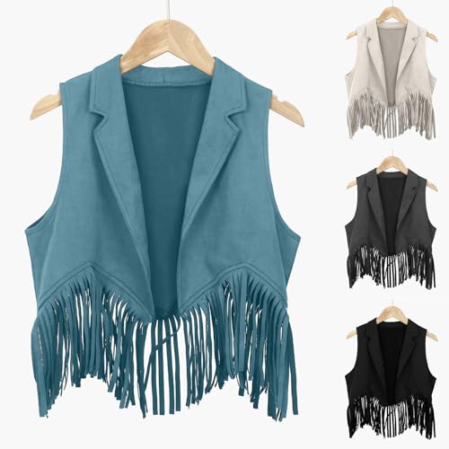 Kleid Mädchen Jungen Mädchen Western Cowboy Cowgirl Outfits vorne offen Fransen Weste Party für Oktoberfest Dress Up Quaste Fransen Taille Mantel Tops Kostüm Bluse Für 3-12 Jahren von Generisch