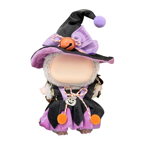 Kleidung 17 cm für Labubu, 17 cm Plüschkleid Kinderbekleidung Geschenk, Halloween-Stil Lila Kleid, Süßer Hexenhut von Generisch