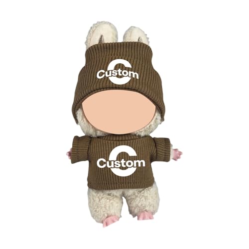 Kleidung für 15-17cm Labubu - Personalisiert 2-teilig mit Pullover und Hut - Design Ihr Text und Logo (Khaki) von Generisch