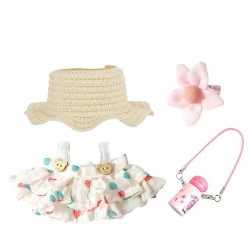 Kleidung für 17 cm Puppen, Rock-Set für Puppen, 4-teiliges Set, Hut, Rock, Outfit, modisches süßes Kleid für 17 cm Puppen, Zubehör, stilvolle, bezaubernde DIY-Handwerk Für Erwachsene Frauen (G, A) von Generisch