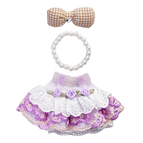 Kleidung für 17 cm große Puppen und Plüschtiere, süßes Kleid mit Kunstperlen-Halskette, Puppenkleid, ohne Schleife, Zubehör und Rock von Generisch