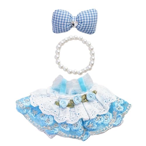 Kleidung für 17 cm große Puppen und Plüschtiere, süßes Kleid mit Kunstperlen-Halskettenzubehör, Schleife, keine Ankleidepuppen und Rock von Generisch