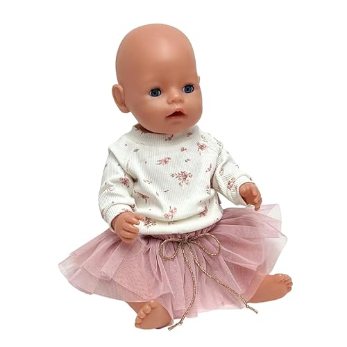 Kleidung für Babypuppen New Born Baby 42-43 cm, Babypuppen, Blumenbluse + Tüllballerinarock, Rosa Kleidung für Kindergeschenke, Puppenkleidung für 14-17 Zoll Puppen von Generisch