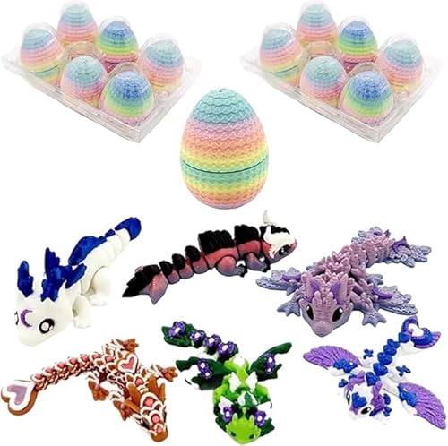 Kleine mysteriöse Dracheneier, einzigartige Mystery-Drachen für Osterspaß, 3D-bedruckte Dracheneier mit voll beweglichen und farbigen Drachen innen, Osterkorbfüller, Heimbüro-Dekoration, Geschenk (12 von Generisch