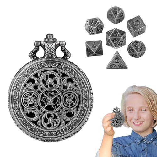 Kleine polyedrische Würfel aus Metall – kleines Rollenspiel-Würfel-Set, tragbare polyedrische Würfel | Vintage-Würfel-Würfelspiel-Zubehör mit Taschenuhr für Zuhause, Büro, Tischparty Kleine polyedrische Würfel aus Metall – kleines Rollenspiel-Würfel-Set, tragbare polyedrische Würfel | Vintage-Würfel-Würfelspiel-Zubehör mit Taschenuhr für Zuhause, Büro, Tischparty von Generisch