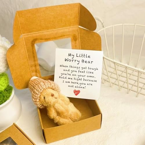 Kleiner Bär in Box, Handgefertigter Mini-Plüschbär in Box mit inspirierender Karte, Beileidsgeschenk für Weihnachten und Valentinstag & Muttertag, Schreibtischzubehör (Braun) von Generisch