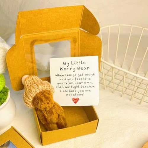 Kleiner Bär in Box, Handgefertigter Mini-Plüschbär in Box mit inspirierender Karte, Beileidsgeschenk für Weihnachten und Valentinstag & Muttertag, Schreibtischzubehör (Kaffee) von Generisch