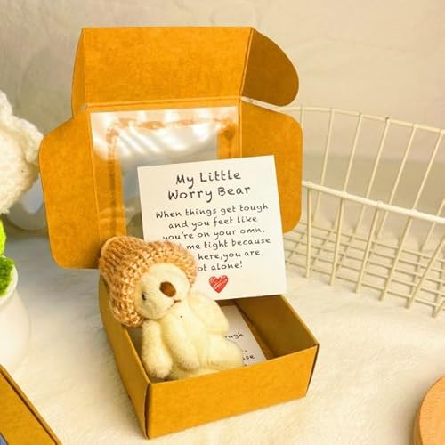 Kleiner Bär in Box, Handgefertigter Mini-Plüschbär in Box mit inspirierender Karte, Beileidsgeschenk für Weihnachten und Valentinstag & Muttertag, Schreibtischzubehör (Weiß) von Generisch