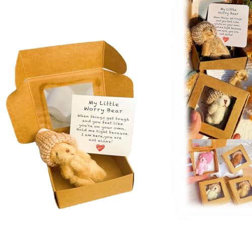 Kleiner Bär in Box, Mein kleiner Sorgenbär in Box mit inspirierender Karte, Mini-Taschenumarmung, Plüschtier für Angst- und Stressabbau, positives Beileidsgeschenk für Damen und Herren, Braun Kleiner Bär in Box, Mein kleiner Sorgenbär in Box mit inspirierender Karte, Mini-Taschenumarmung, Plüschtier für Angst- und Stressabbau, positives Beileidsgeschenk für Damen und Herren, Braun von Generisch