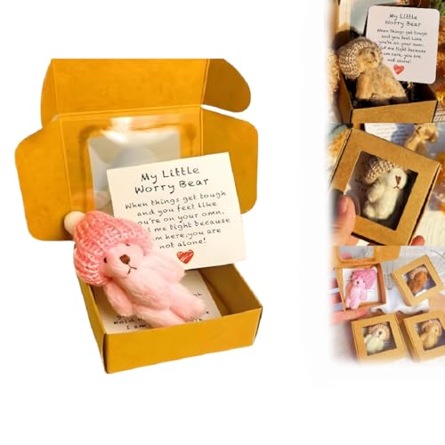 Kleiner Bär in Box, Mein kleiner Sorgenbär in Box mit inspirierender Karte, Mini-Taschenumarmung, Plüschtier für Angst- und Stressabbau, positives Beileidsgeschenk für Damen und Herren, Rosa Kleiner Bär in Box, Mein kleiner Sorgenbär in Box mit inspirierender Karte, Mini-Taschenumarmung, Plüschtier für Angst- und Stressabbau, positives Beileidsgeschenk für Damen und Herren, Rosa von Generisch
