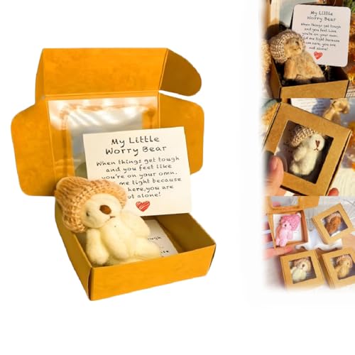 Kleiner Bär in Box, Mein kleiner Sorgenbär in Box mit inspirierender Karte, Mini-Taschenumarmung, Plüschtier für Angst- und Stressabbau, positives Beileidsgeschenk für Damen und Herren, Weiß Kleiner Bär in Box, Mein kleiner Sorgenbär in Box mit inspirierender Karte, Mini-Taschenumarmung, Plüschtier für Angst- und Stressabbau, positives Beileidsgeschenk für Damen und Herren, Weiß von Generisch