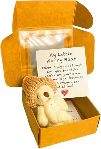 Kleiner Bär in Box, handgefertigter Mini-Plüschbär in Box mit inspirierender Karte, gehäkelte kleine Bären, bringt Ihnen Ermutigung und Wärme, der ultimative emotionale Unterstützungspartner (White) von Generisch