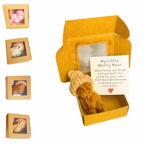 Kleiner Bär in Box,Sorgenbär,Plüsch kleine mit inspirierender Karte,Emotionale Unterstützung Häkelbärchen Spielzeug,Taschenbären,Motivationsgeschenk für Liebhaber und Freunde (Kaffee) von Generisch