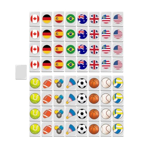 Kleines Mahjong-Set | Mahjong-Spiel Strategiespiel | MAh Jong Nationalflaggen-Design, 64 Mahjong-Fliesen, tragbares Spielset für Kinder und Erwachsene von Generisch