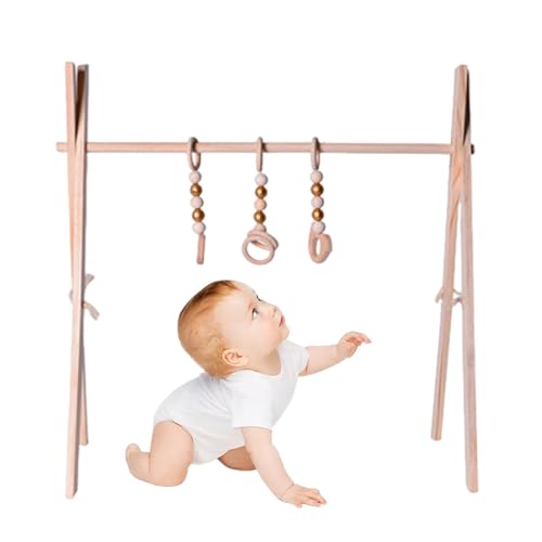 Kleinkindaktivitäts -Fitnessstudio - Umweltfreundliche Kiefernholz -Holzrahmen | Minimalistische Baby -Fitnessstudio, Babypummi -Zeit Matte, Holzbogenaktivitäts -Fitnessstudio, Weiches Hängsspielzeug von Generisch