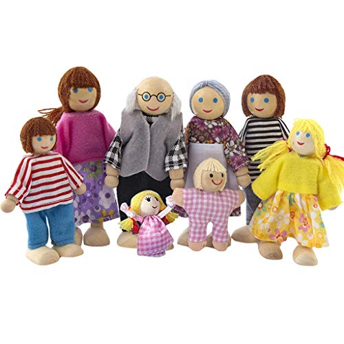 Kleinkindspielzeug 8 kleine Familien für Kinder Puppen Haus Spielzeugpuppen Holz-Puppen Kindererziehung Kleinkindspielzeug Auto (Multicolor, One Size) von Generisch
