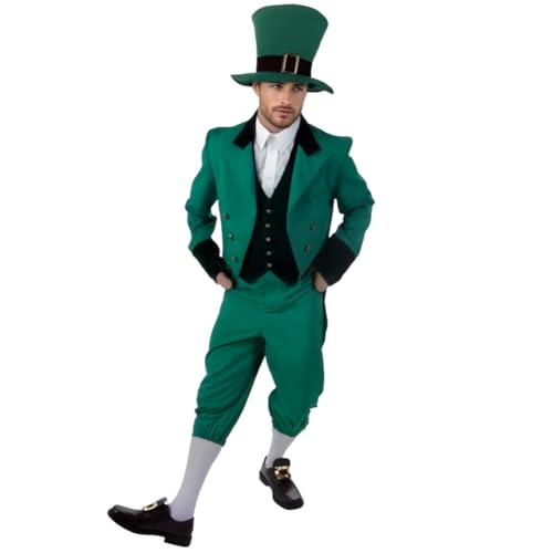 Kobold-Kostüm, Cosplay, Irisches St. Paddys Day, Kostüm, Cosplay, grüner Frack und Hose, Set mit Hut für Halloween und St. Patrick's Day, Grün (Erwachsene, M) von Generisch