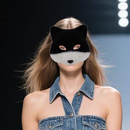 Kopfmaske Halloween realistisches Kunst-Halbgesicht, Tier, Halloween-Kostüm, Party-Zubehör für Männer Frauen Halloween Maske (Black, 20x20cm) von Generisch