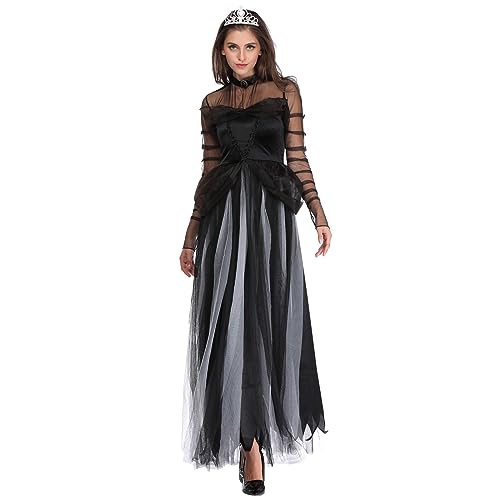 Kostuem Damen Sale Festliches Kleid Damen Hochzeit Abendkleid Weibliches Halloween-Rollenspielkostüm, Mittelalterliches Hexenkostüm (Kleid + Kopfbedeckung) Mittelalterliche Wikingerhemden Für Herren von Generisch