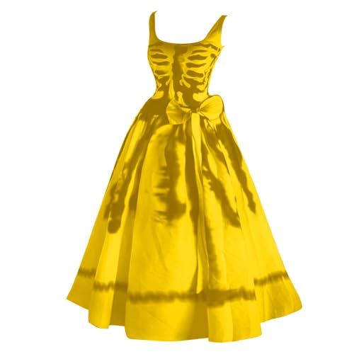 Kostüm Halloween Damen, Gruselig Blutige Zombie Braut Kostüm Horror Elegant Brautkleid Ärmellos Mit Blutigem Print Kleid, Gelbes, 3XL von Generisch