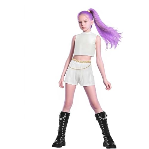Kostüme für Kinder, Halloween-Kostüm, Oberteil und Hose, komplettes Set, Mädchen, Idol Mira Zoey, Druck, Bühnenkostüm, Performance-Outfits für Halloween, Cosplay (weiß B, 150) von Generisch