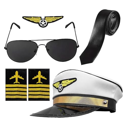 Kostümzubehör - Pilot Captain Rollenspiel Dress -up, Uniform Stücke Airline Style | Hutkrawatte EPAULETTE SET für Erwachsene Kinder Karrieretag Carnival Event Theatre Performance School Cosplay Access von Generisch