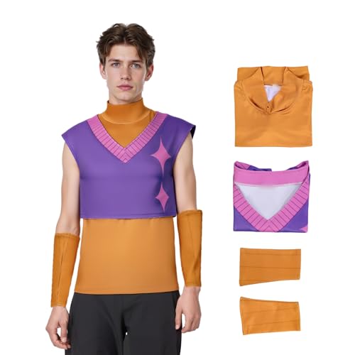 Kpop Cosplay-Kostüm, Saja Jungen-Kostüm, zweiteiliges ärmelloses Westen-Set mit hohem Halsausschnitt, ärmellos, mit Ärmeln, für Halloween, Karneval, Party (Gelb + Lila, XL) von Generisch