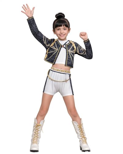 Kpop Dämonenjäger Kostüm, Rumi Cosplay Kostüm für Kinder, Halloween Kostüm Kleid Kinder Kostüm Cosplay Uniform Karneval Outfit für 3-12 Jahre von Generisch