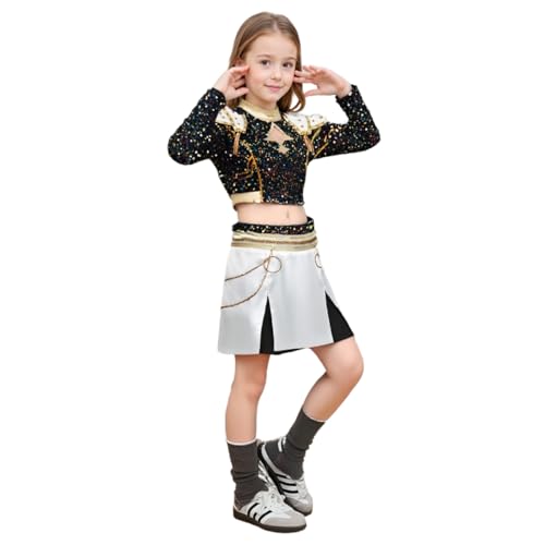 Kpop Kostüme Cosplay, Schwarze Pailletten Tanz Kpop Karneval Outfits mit Schulterpanzer, Halloween Kostüme Frauen Verkleidung für Party (Schwarz, L) von Generisch