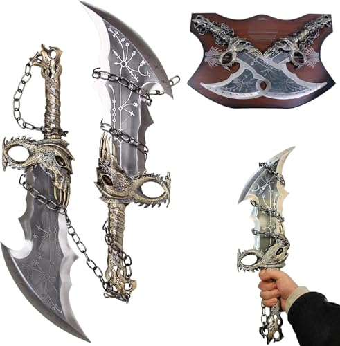 Kratos Chaos Blade of GOW, Metal, A Set of Two Bades of Chaos with Display Plaque, Kratos Metal Chainsword, 1:1 Replica of War Game Props for Cosplay Display and Gift Kratos Chaos Blade of GOW, Metal, A Set of Two Bades of Chaos with Display Plaque, Kratos Metal Chainsword, 1:1 Replica of War Game Props for Cosplay Display and Gift von Generisch