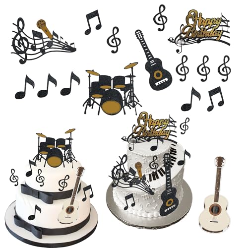 Kuchenaufsatz-Set "Happy Birthday", Musik-Thema, Cupcake-Topper, E-Gitarre, Cupcake-Dekoration Kuchenaufsatz-Set "Happy Birthday", Musik-Thema, Cupcake-Topper, E-Gitarre, Cupcake-Dekoration von Generisch