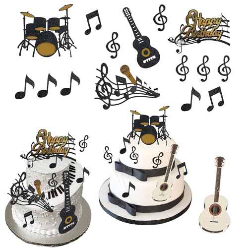 Kuchenaufsatz-Set "Happy Birthday", Musik-Thema, Rockstar-Cupcake-Topper, Musiknoten-Cupcake-Topper, E-Gitarre, Cupcake-Dekoration für Geburtstagsparty-Zubehör Kuchenaufsatz-Set "Happy Birthday", Musik-Thema, Rockstar-Cupcake-Topper, Musiknoten-Cupcake-Topper, E-Gitarre, Cupcake-Dekoration für Geburtstagsparty-Zubehör von Generisch