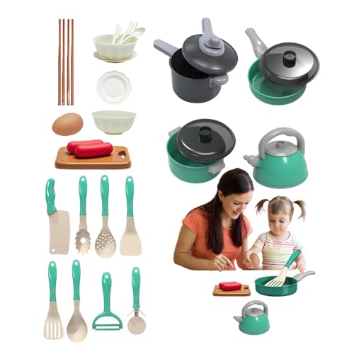 Küchenspielset-Zubehör,Kinderspielküchenspielzeug-Set 28X Rollenspielset mit Töpfen und Pfannen,Lernutensilien, Kochgeschirr, Spielzeug, lustiges Set aus Töpfen und Pfannen für Kinder, Mädchen und J von Generisch