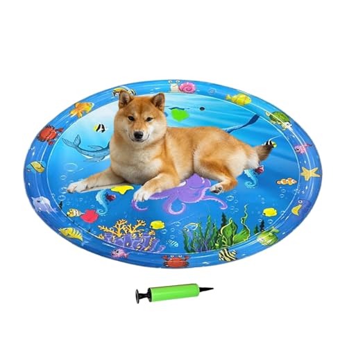 Kühlmatte für Hunde, kratzfest, Wasserspielmatte, 100 x 100 cm, aufblasbares Haustier-Eiskissen mit Pumpe, interaktives sensorisches Spielzeug für heißes Wetter, Reisen, Auto, Garten, Outdoor von Generisch