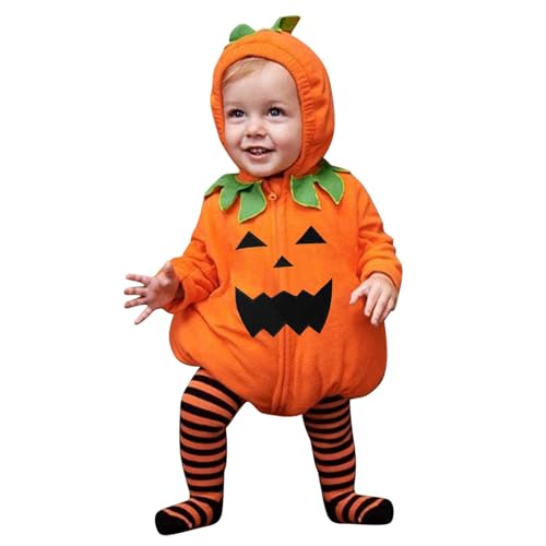 Kürbis Kostüm Baby Halloween Kostüm Kinder Unisex Süßes Kürbis kostüm Lange Ärmel Outfit für Kleinkinder Von 0-18 Monaten Faschingskostüm Säugling 01 Orange 100 von Generisch