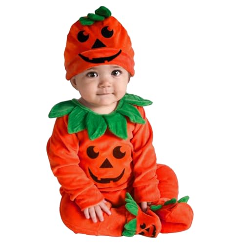 Kürbis Kostüm Baby Halloween Kostüm Kinder Unisex Süßes Kürbis kostüm Lange Ärmel Outfit für Kleinkinder Von 0-18 Monaten Faschingskostüm Säugling 06 Orange 100 von Generisch