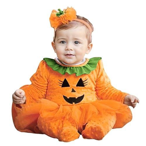 Kürbis Kostüm Baby Halloween Kostüm Kinder Unisex Süßes Kürbis kostüm Lange Ärmel Outfit für Kleinkinder Von 0-18 Monaten Faschingskostüm Säugling 07 Orange 100 von Generisch