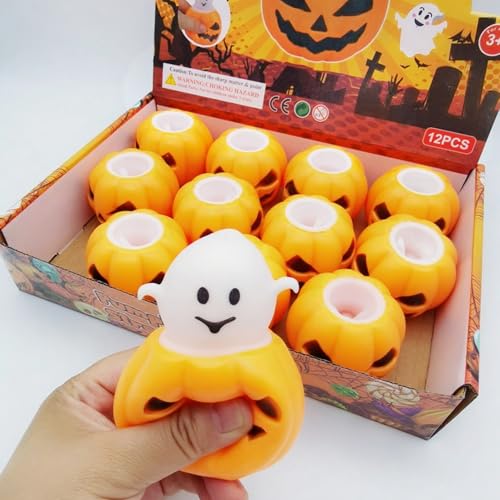Kürbis Squeeze Spielzeug,Süßes Halloween Kürbis Geist Spielzeug, Halloween Aanti Stress Spielzeug,kürbis Squeeze Toy,Halloween Kürbisse Spielzeug Geschenke für Erwachsene und Kinder (12 PCS) von Generisch