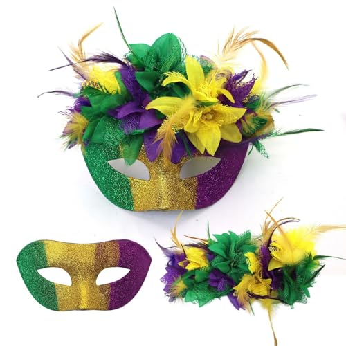 Kunstfedern Karneval Kostüm für Frauen Fake Flower Venezianische Karneval Masken Ball Zubehör Maskerade Kostüm Outfit Kostüme Kopfbedeckung 2025 Karneval Maske Dekorationen Party von Generisch