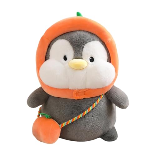 Kuscheltier Pinguin Spielpuppe Kuscheltier zum Kuscheln und Spielen Krawatte mit Mütze und Ranzen Pinguin (Kürbisrucksack) Miniplüschtier Set (Grey, 25cm) von Generisch